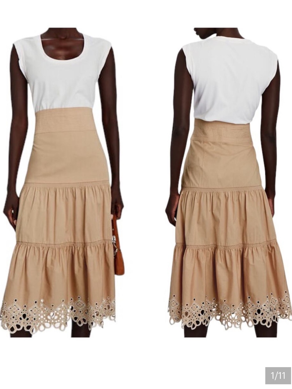 VERONICA BEARD Amaia Tiered Eyelet Dress Sz small white khaki